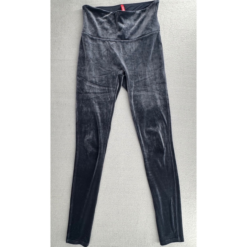 Spanx Velvet Leggings M Gray High Waisted Slimming Luxury Winter Cozy Chic Luxe